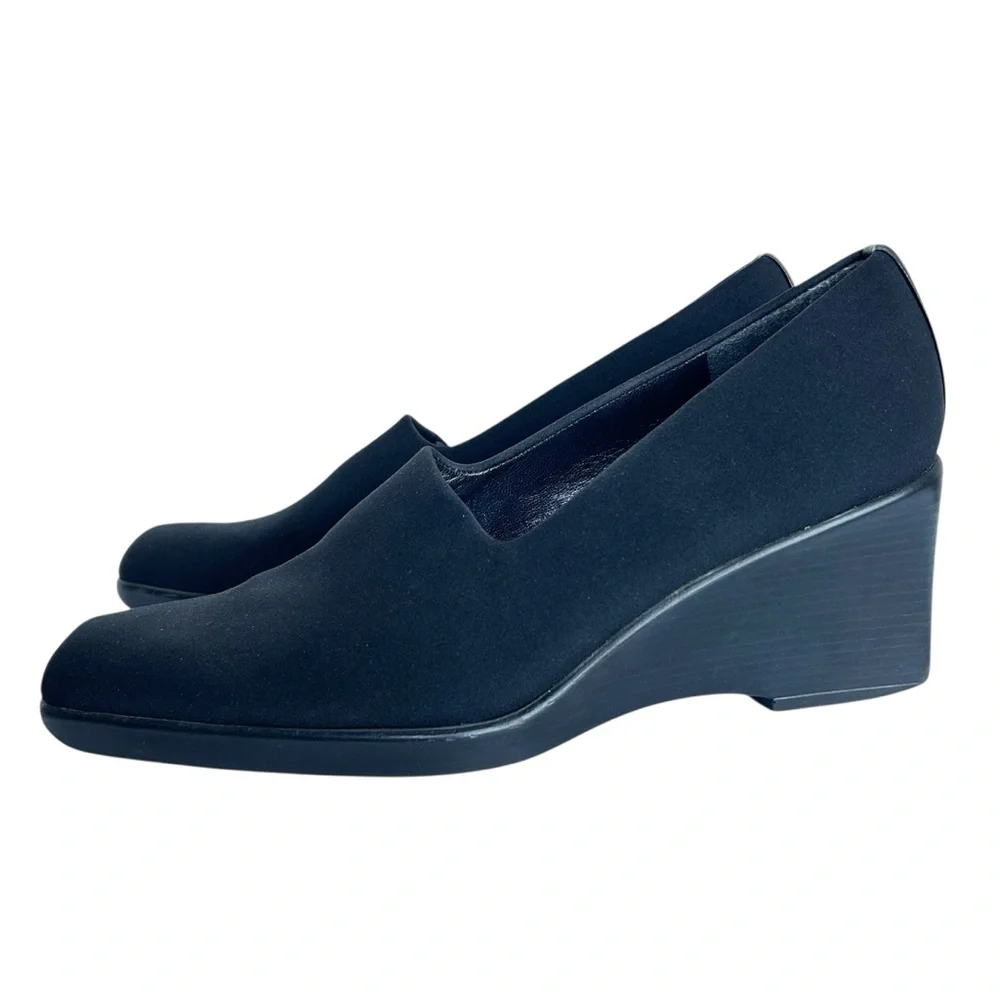 Stuart Weitzman High Vamp Square Toe Pumps Black 9.5 AA Narrow 90s Minimalist - Picture 8 of 12